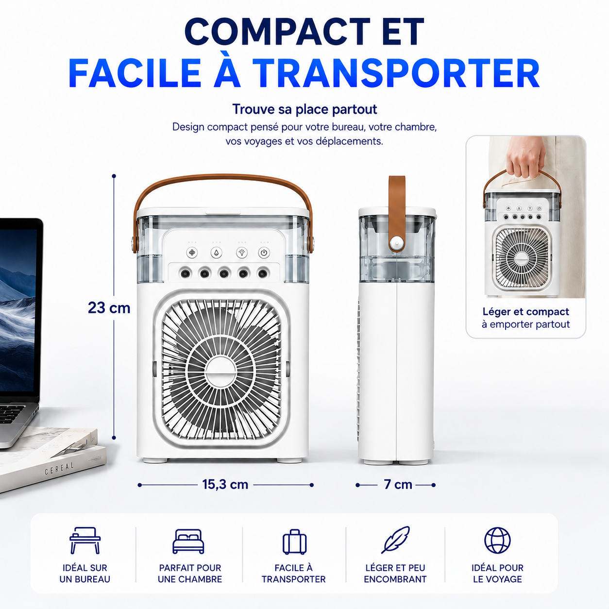 Aorys | Ventilateur Brumisateur Portable 3-en-1