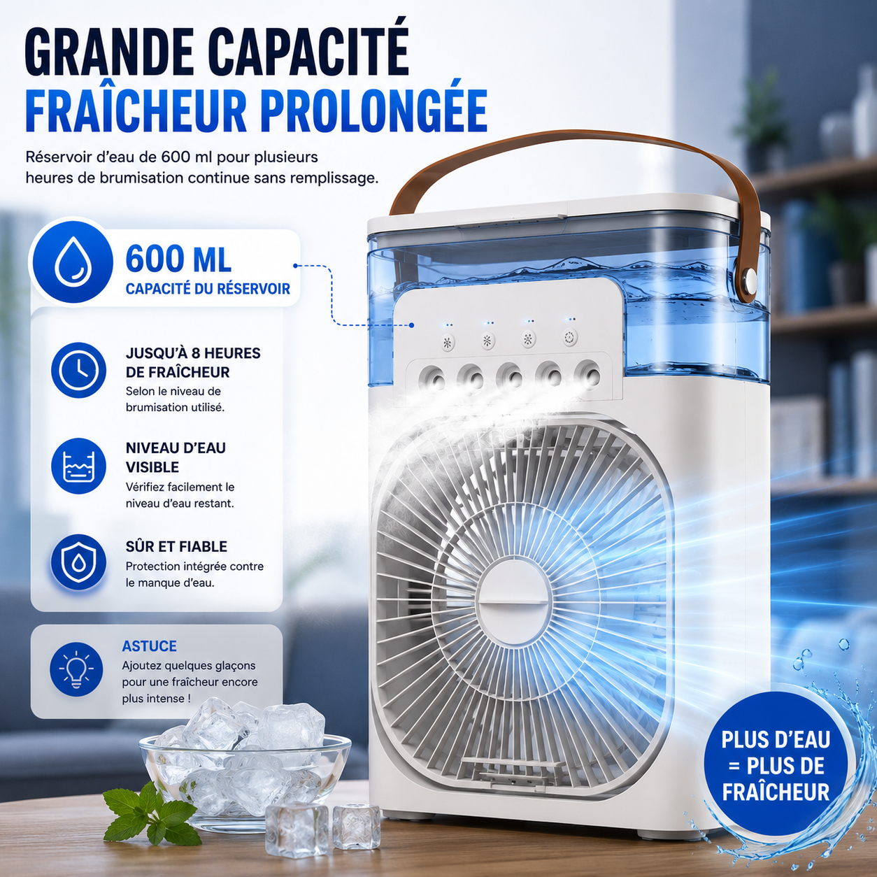 Aorys | Ventilateur Brumisateur Portable 3-en-1